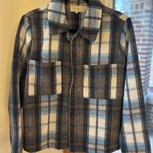 Blue and Brown Plaid Button-Up Jacket